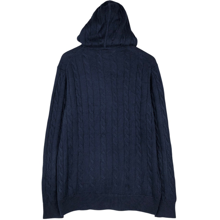 Brooks Brothers Cable Knit Hooded Cotton Sweater, Made in China, Men's Size L (approx.) cotton navy blue type Vintage Second Hand