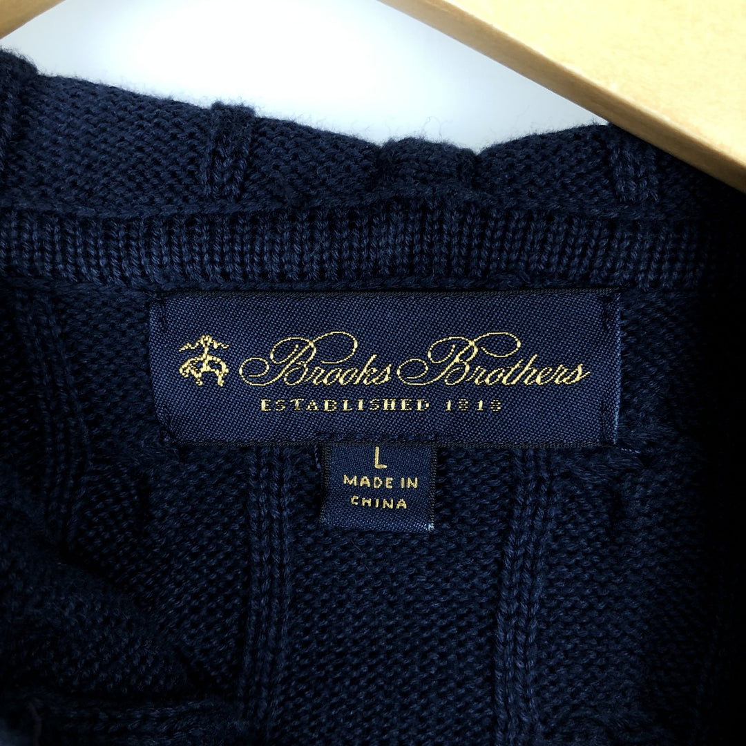 Brooks Brothers Cable Knit Hooded Cotton Sweater, Made in China, Men's Size L (approx.) cotton navy blue type Vintage Second Hand