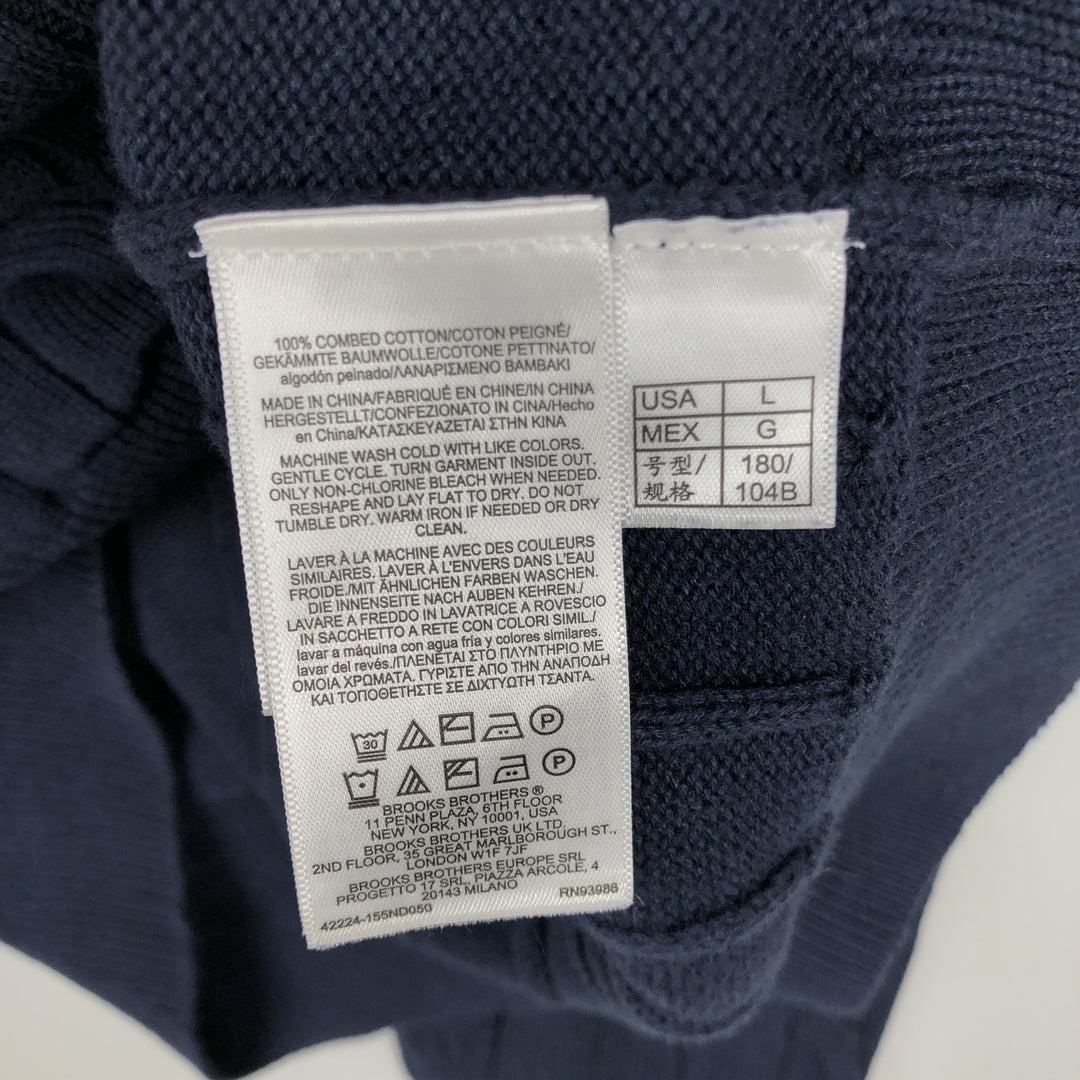 Brooks Brothers Cable Knit Hooded Cotton Sweater, Made in China, Men's Size L (approx.) cotton navy blue type Vintage Second Hand