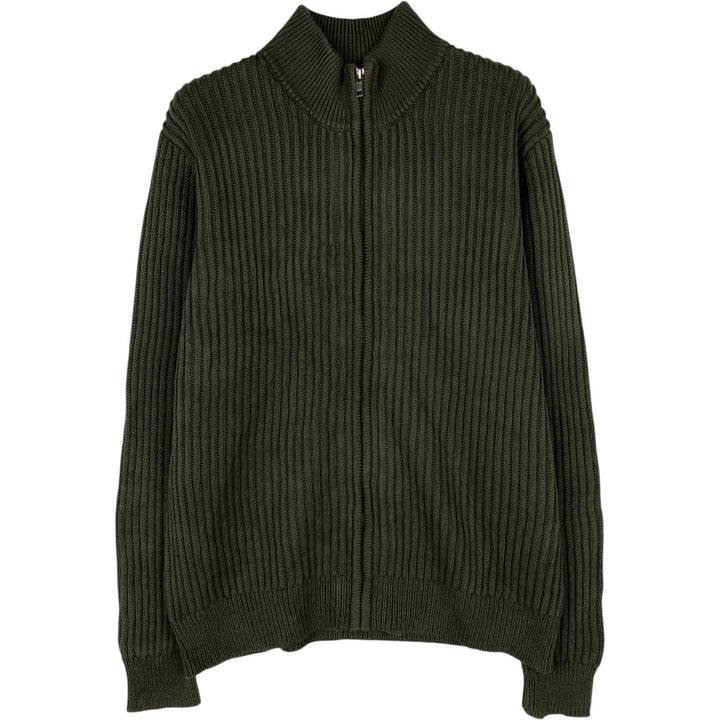 90s-00'S LLBean Driver's Knit Sweater, Men's Size M (approx.) cotton Khaki type Vintage Second Hand