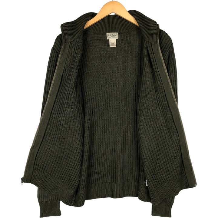 90s-00'S LLBean Driver's Knit Sweater, Men's Size M (approx.) cotton Khaki type Vintage Second Hand