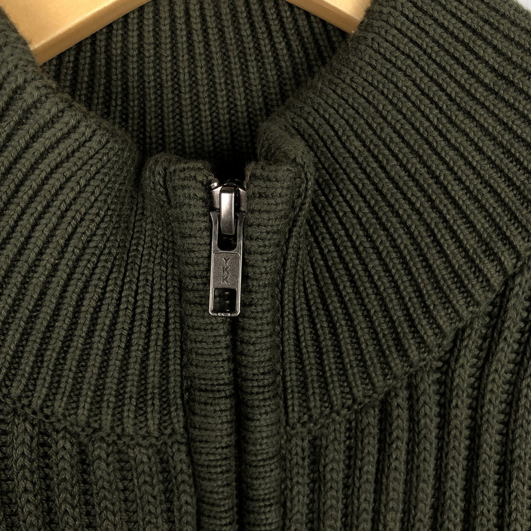 90s-00'S LLBean Driver's Knit Sweater, Men's Size M (approx.) cotton Khaki type Vintage Second Hand