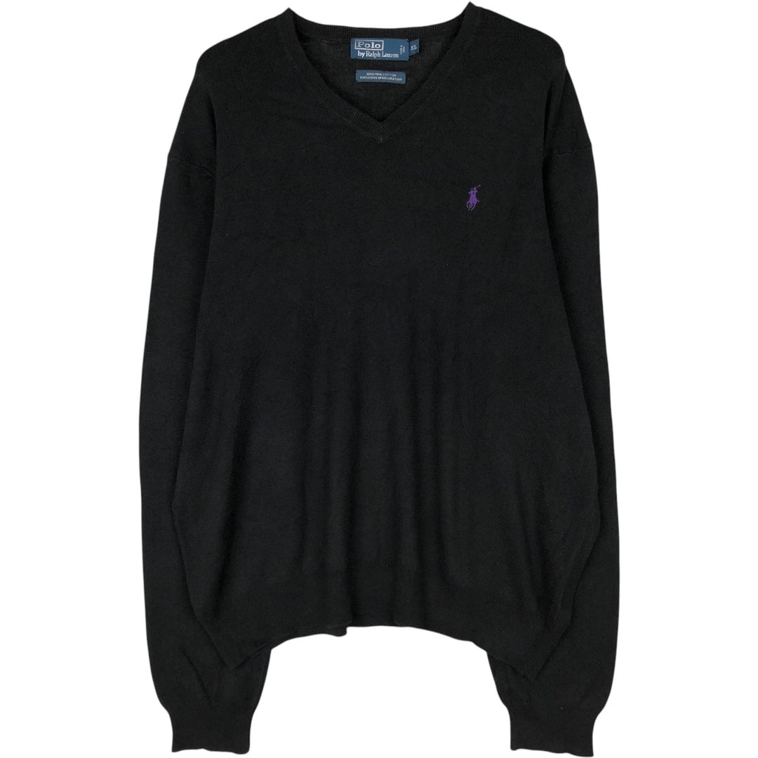 Ralph Lauren POLO by Ralph Lauren V-neck Pima cotton knit sweater, men's size XL Pima Cotton black type Vintage Second Hand