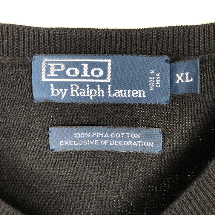 Ralph Lauren POLO by Ralph Lauren V-neck Pima cotton knit sweater, men's size XL Pima Cotton black type Vintage Second Hand