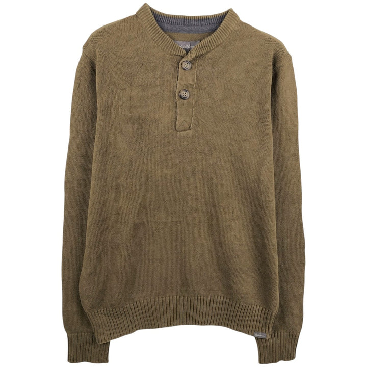 Eddie Bauer Henley Neck Cotton Knit Sweater Men's M Size cotton brown type Vintage Second Hand