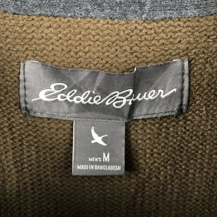 Eddie Bauer Henley Neck Cotton Knit Sweater Men's M Size cotton brown type Vintage Second Hand