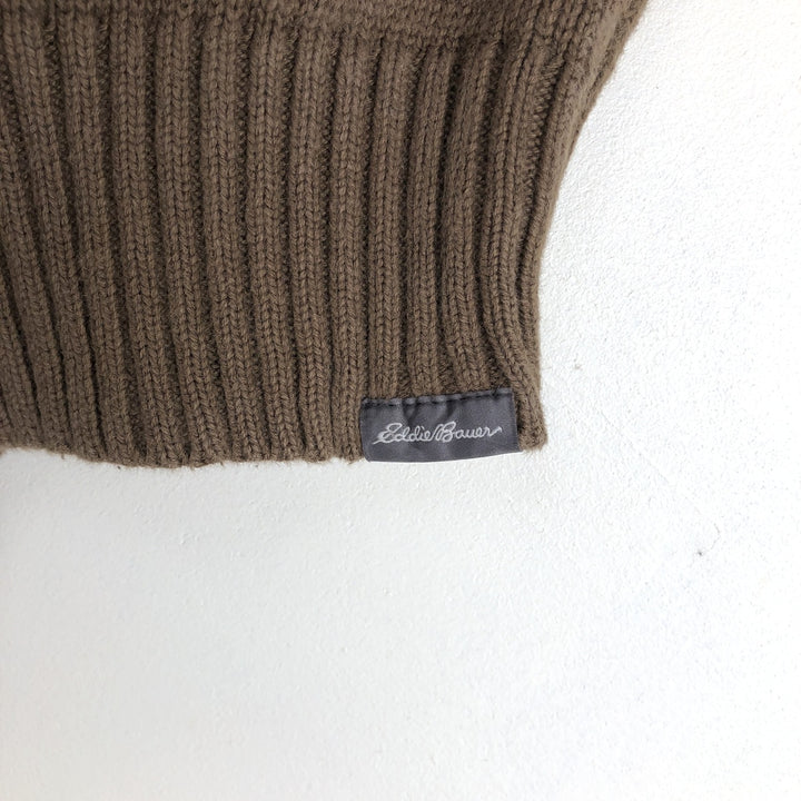 Eddie Bauer Henley Neck Cotton Knit Sweater Men's M Size cotton brown type Vintage Second Hand