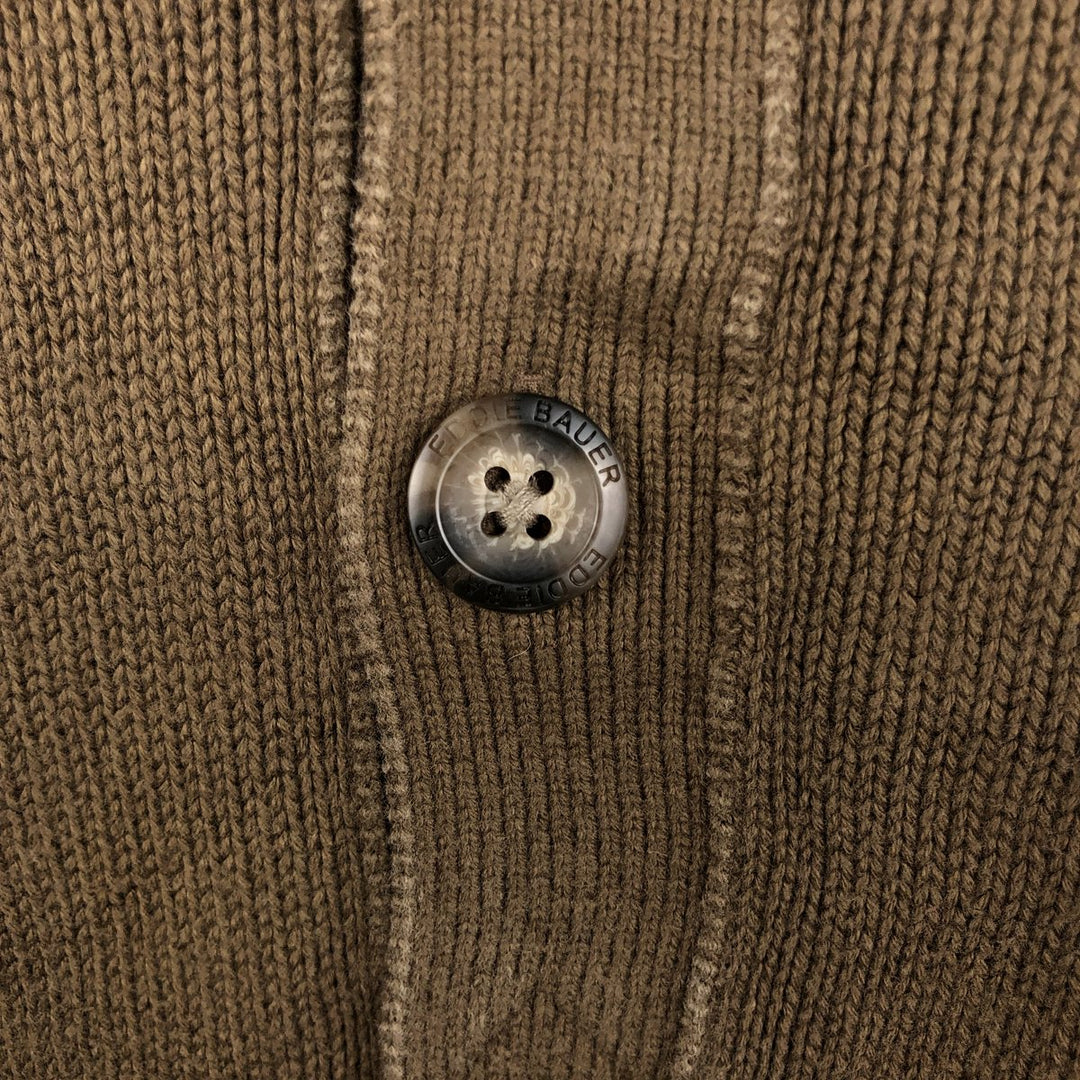 Eddie Bauer Henley Neck Cotton Knit Sweater Men's M Size cotton brown type Vintage Second Hand