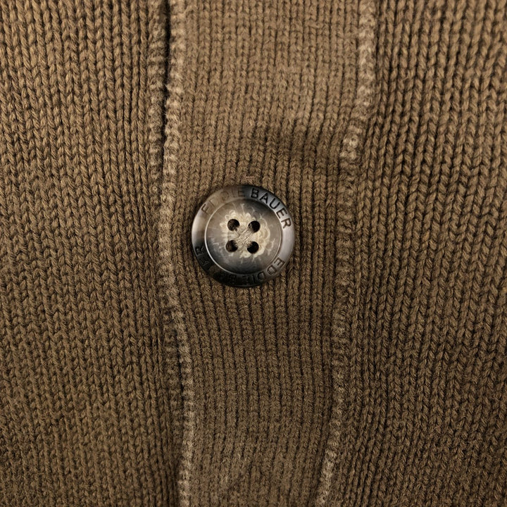 Eddie Bauer Henley Neck Cotton Knit Sweater Men's M Size cotton brown type Vintage Second Hand