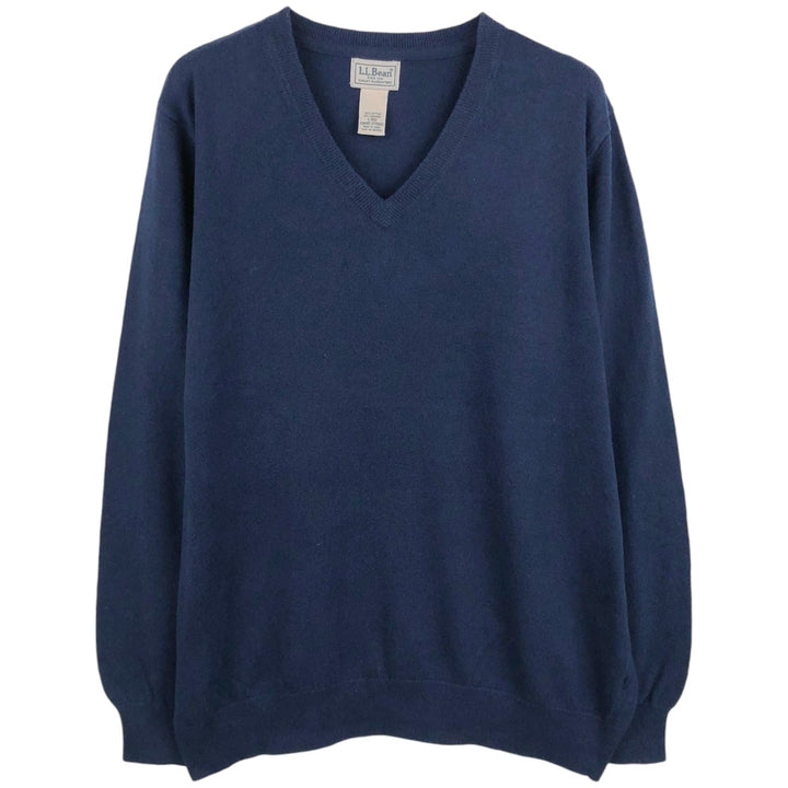 90s-00'S L.L.Bean Cashmere Blend V-Neck Cotton Knit Sweater, Men's Size L (Equivalent), Vintage cotton navy blue type Vintage Second Hand
