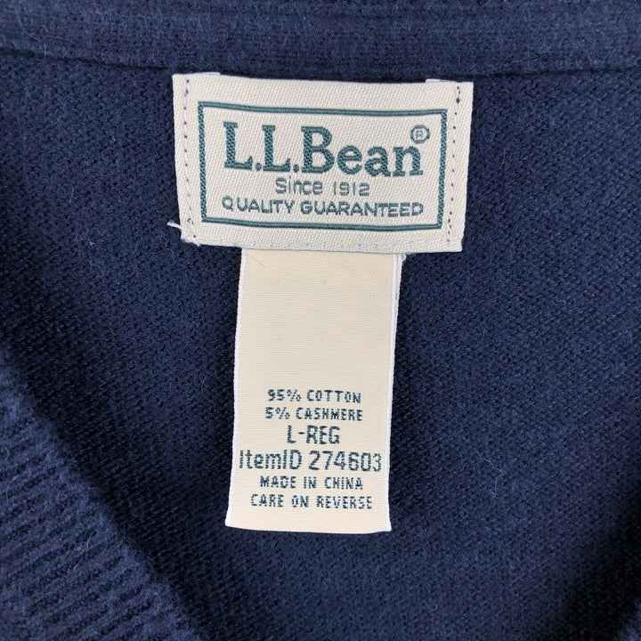 90s-00'S L.L.Bean Cashmere Blend V-Neck Cotton Knit Sweater, Men's Size L (Equivalent), Vintage cotton navy blue type Vintage Second Hand