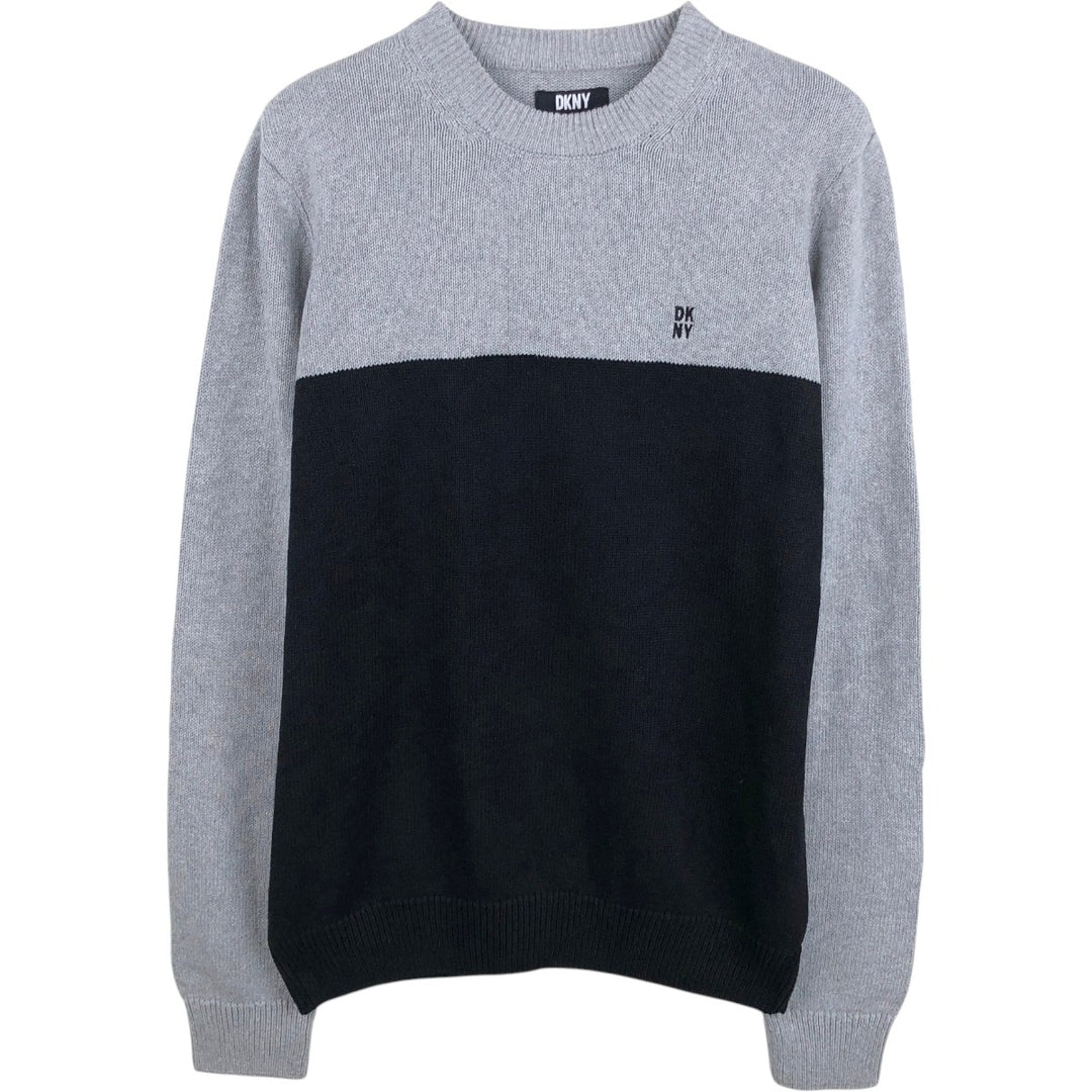 Donna Karan New York (DKNY) Two-Tone Cotton Knit Sweater, Men's Size M (approx.) cotton gray type Vintage Second Hand