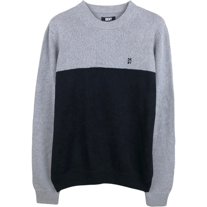 Donna Karan New York (DKNY) Two-Tone Cotton Knit Sweater, Men's Size M (approx.) cotton gray type Vintage Second Hand