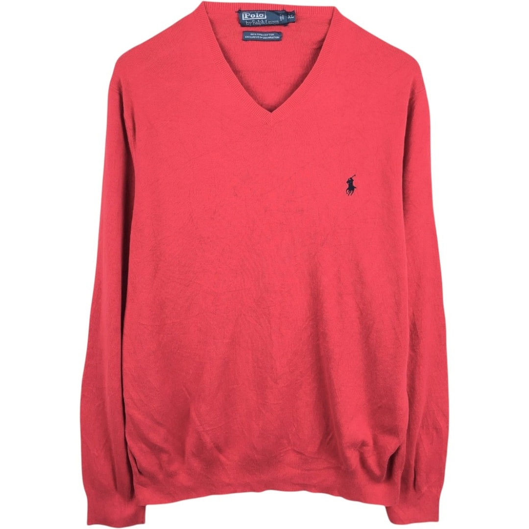 Ralph Lauren POLO by Ralph Lauren V-neck Pima cotton knit sweater, men's size XL Pima Cotton red type Vintage Second Hand