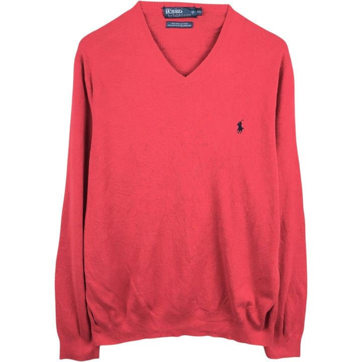 Ralph Lauren POLO by Ralph Lauren V-neck Pima cotton knit sweater, men's size XL Pima Cotton red type Vintage Second Hand