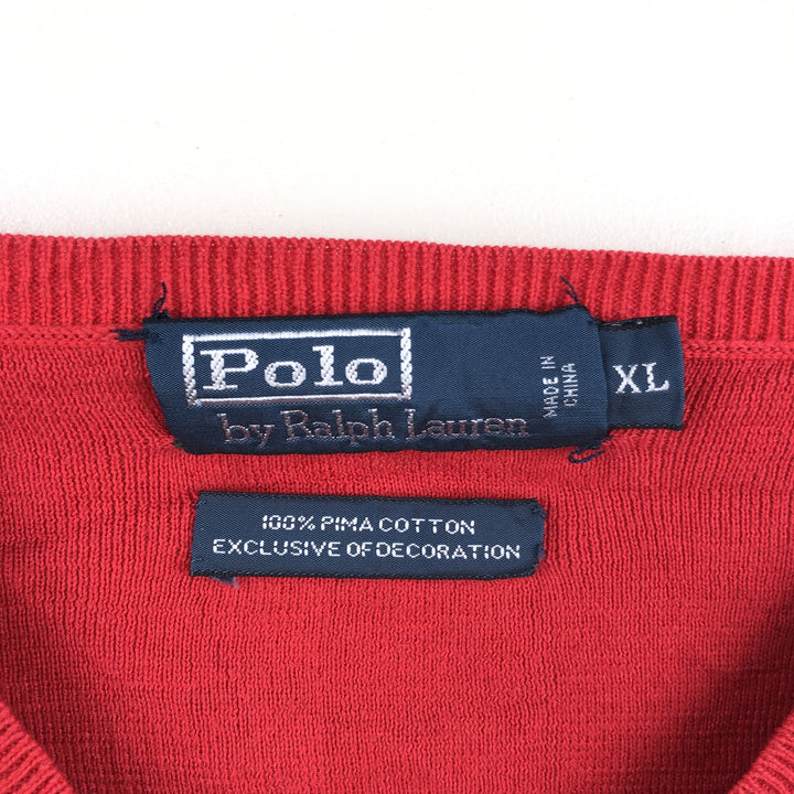 Ralph Lauren POLO by Ralph Lauren V-neck Pima cotton knit sweater, men's size XL Pima Cotton red type Vintage Second Hand