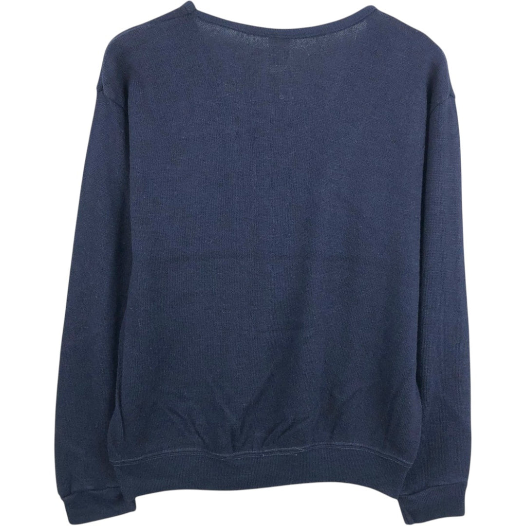 Champion POLO by Ralph Lauren College V-neck Acrylic Knit Sweater, Made in USA, Men's Size M (approx.), Vintage Rayon navy blue type Vintage Second Hand
