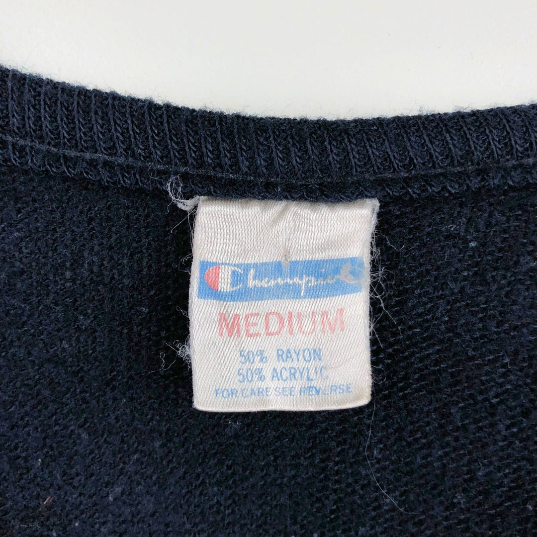 Champion POLO by Ralph Lauren College V-neck Acrylic Knit Sweater, Made in USA, Men's Size M (approx.), Vintage Rayon navy blue type Vintage Second Hand
