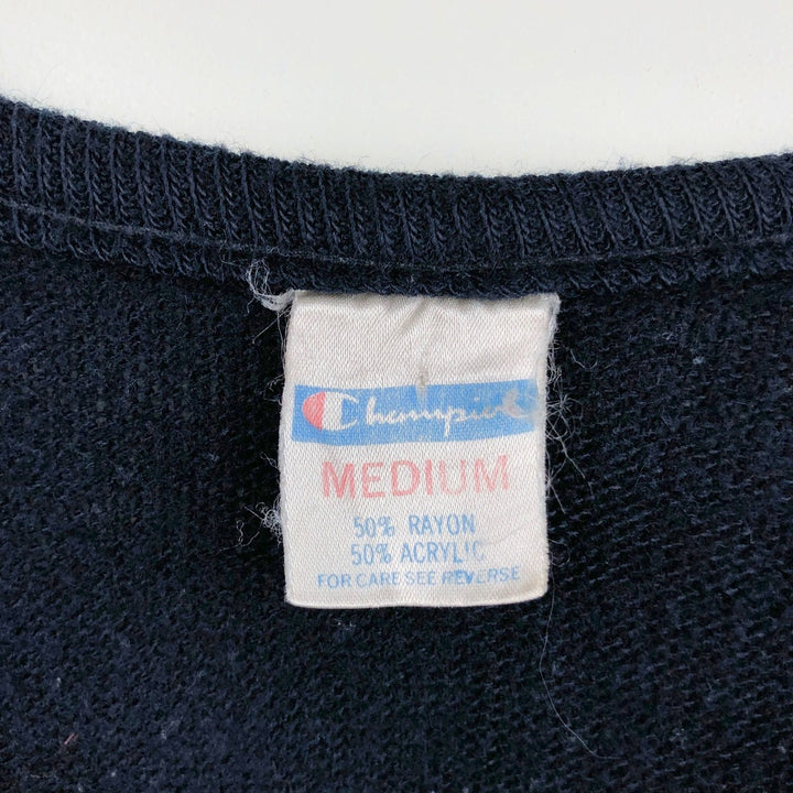 Champion POLO by Ralph Lauren College V-neck Acrylic Knit Sweater, Made in USA, Men's Size M (approx.), Vintage Rayon navy blue type Vintage Second Hand
