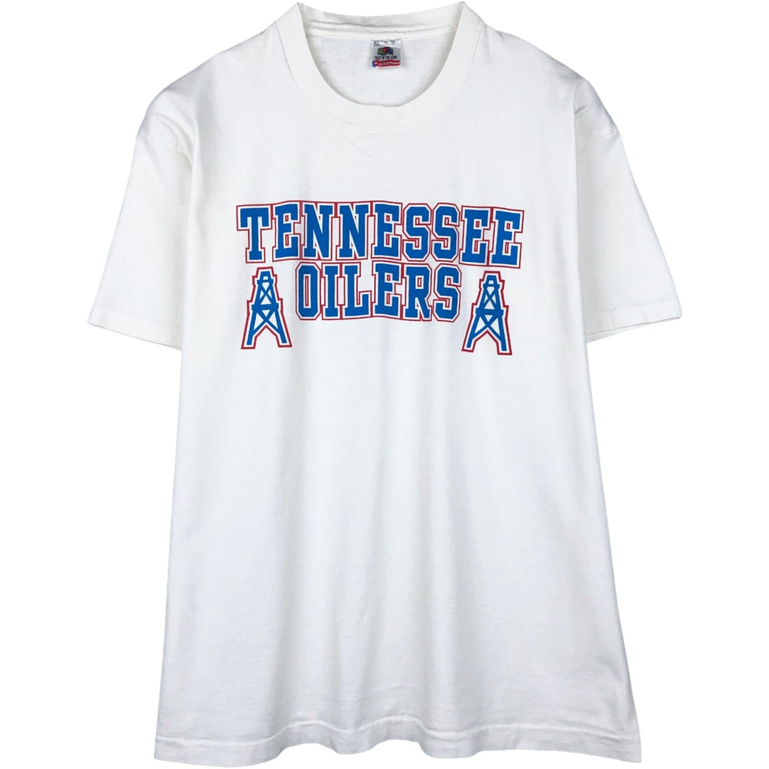 90'S Fruit of the Loom Tennessee Titans sports print t-shirt, made in USA, men's size XL equivalent, vintage. cotton white type Vintage Second Hand
