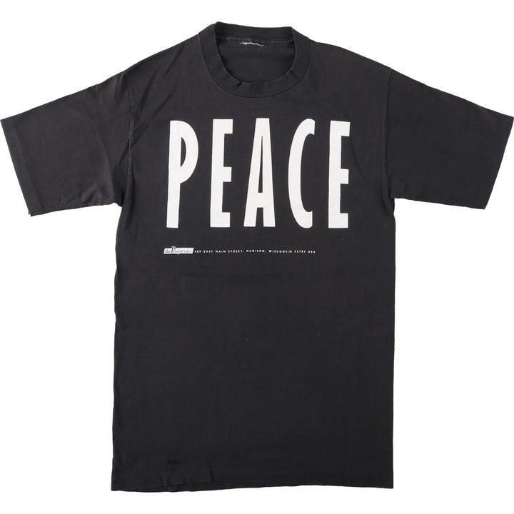 90'S message print T-shirt, men's size S equivalent, vintage. unclear black type Vintage Second Hand