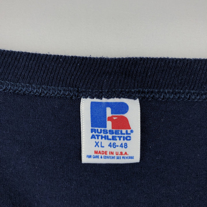 Vintage 90'S Russell print T-shirt, Made in USA, Men's XL polyester navy blue type Vintage Second Hand