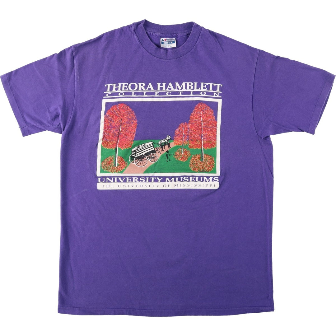 80'S Hanes BEEFY-T Blue Tag Theora Hamblett Art T-Shirt Made in USA Men's XL equivalent cotton purple type Vintage Second Hand