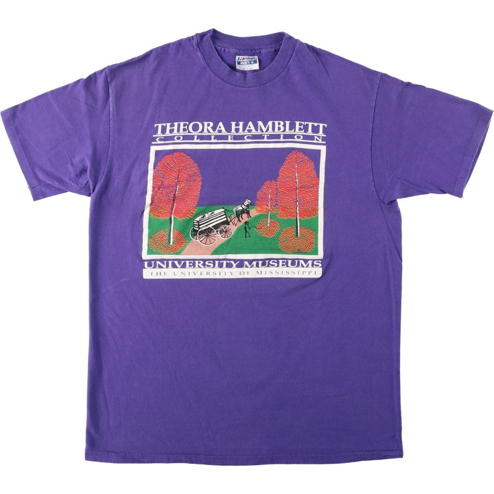 80'S Hanes BEEFY-T Blue Tag Theora Hamblett Art T-Shirt Made in USA Men's XL equivalent cotton purple type Vintage Second Hand