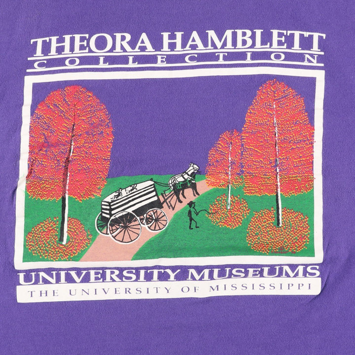 80'S Hanes BEEFY-T Blue Tag Theora Hamblett Art T-Shirt Made in USA Men's XL equivalent cotton purple type Vintage Second Hand