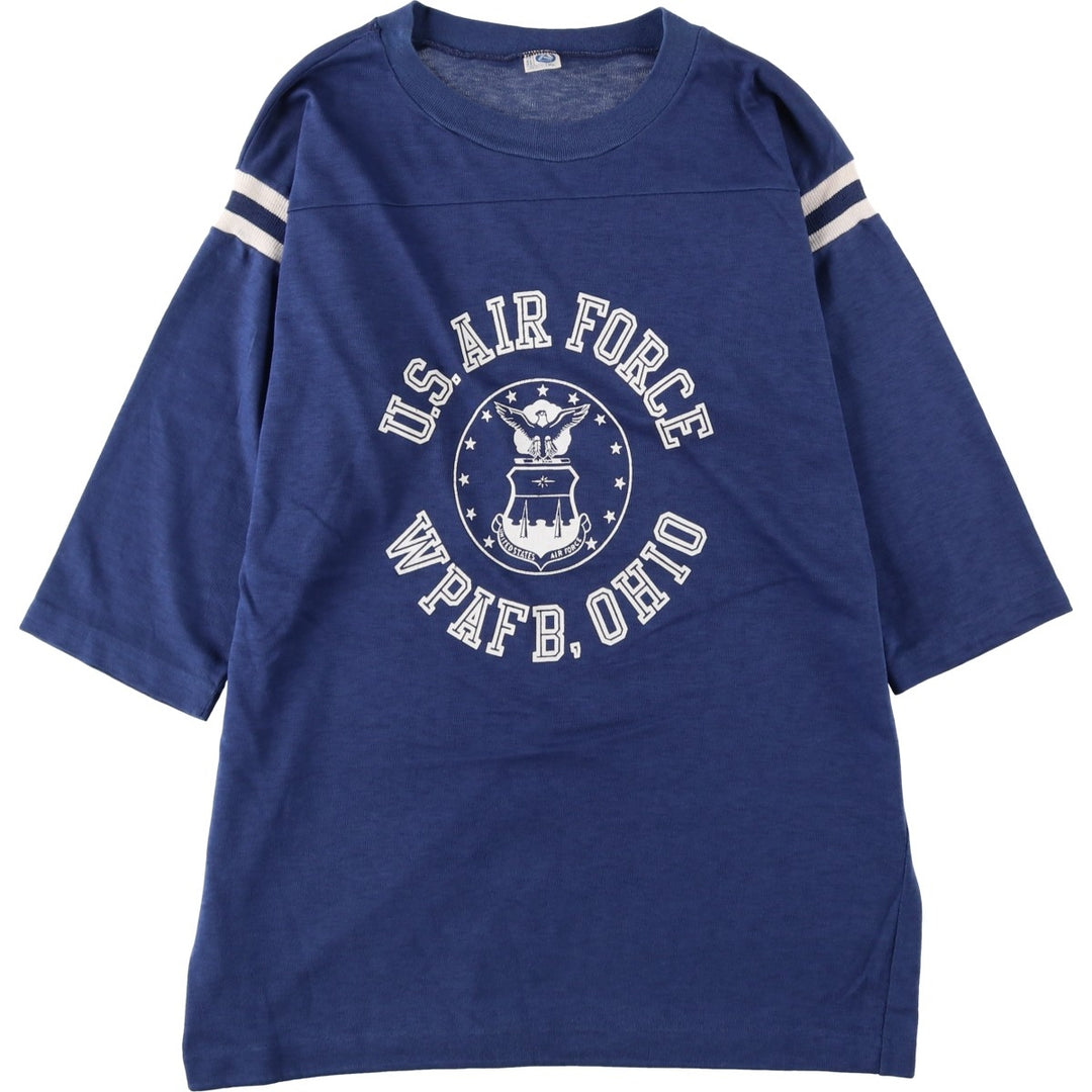 70s-80'S ARTEX 3/4 Sleeve Military Print T-Shirt, Football T-Shirt, Made in USA, Men's XL Equivalent, Vintage cotton navy blue type Vintage Second Hand