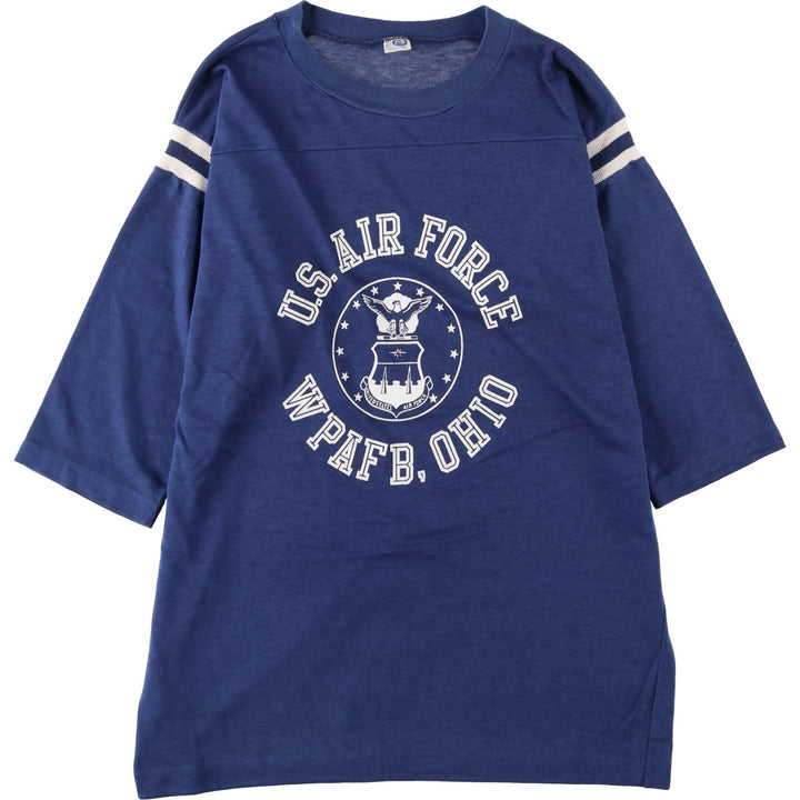 70s-80'S ARTEX 3/4 Sleeve Military Print T-Shirt, Football T-Shirt, Made in USA, Men's XL Equivalent, Vintage cotton navy blue type Vintage Second Hand