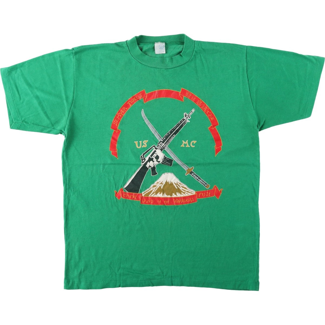 90'S Artex USMC Military Print T-Shirt, Made in USA, Men's Size M (Equivalent), Vintage unclear green type Vintage Second Hand