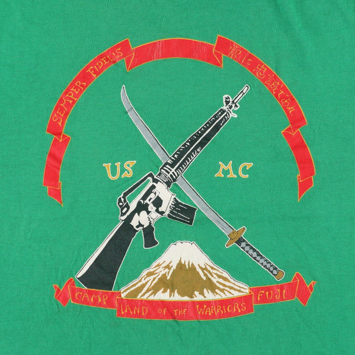 90'S Artex USMC Military Print T-Shirt, Made in USA, Men's Size M (Equivalent), Vintage unclear green type Vintage Second Hand