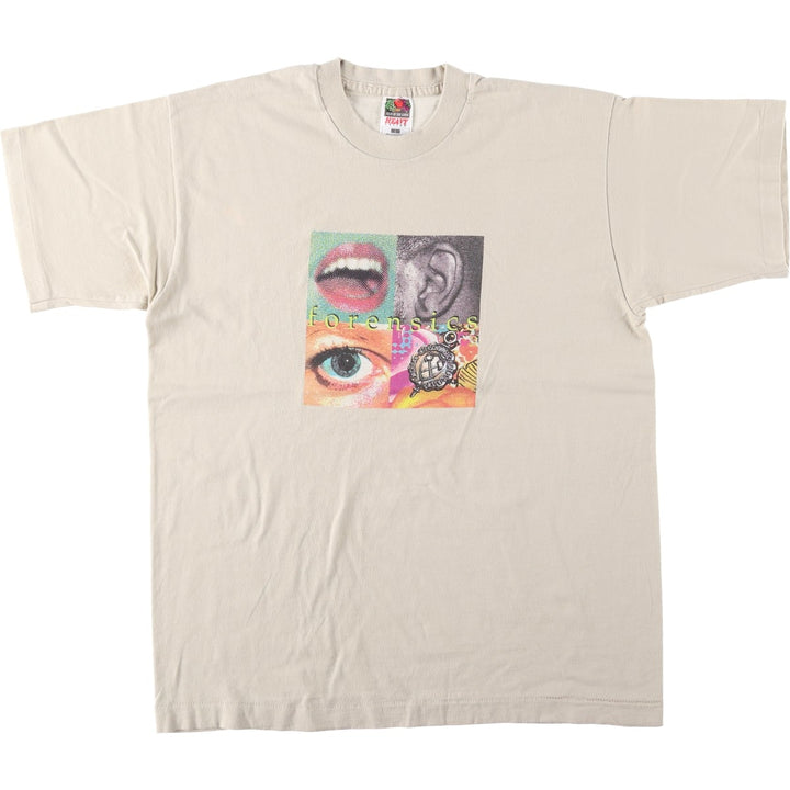 90'S Fruit of the Loom Forensics Middle Level Tournament Print T-Shirt, Made in USA, Men's Size L (approx.), Vintage cotton Beige type Vintage Second Hand