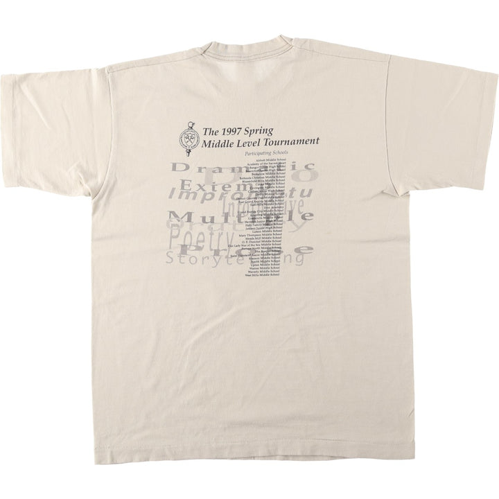 90'S Fruit of the Loom Forensics Middle Level Tournament Print T-Shirt, Made in USA, Men's Size L (approx.), Vintage cotton Beige type Vintage Second Hand