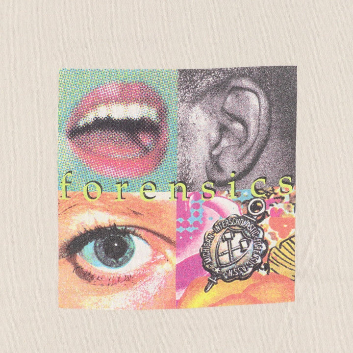90'S Fruit of the Loom Forensics Middle Level Tournament Print T-Shirt, Made in USA, Men's Size L (approx.), Vintage cotton Beige type Vintage Second Hand