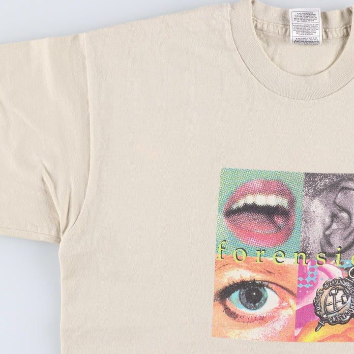 90'S Fruit of the Loom Forensics Middle Level Tournament Print T-Shirt, Made in USA, Men's Size L (approx.), Vintage cotton Beige type Vintage Second Hand