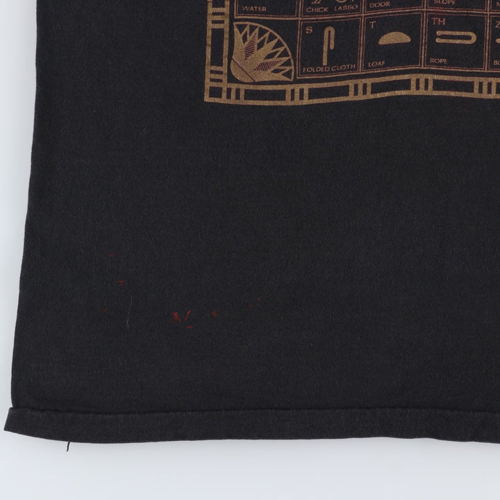 90'S Fruit of the Loom Hieroglyphic Alphabet Print T-Shirt, Made in USA, Men's XL equivalent, Vintage cotton black type Vintage Second Hand