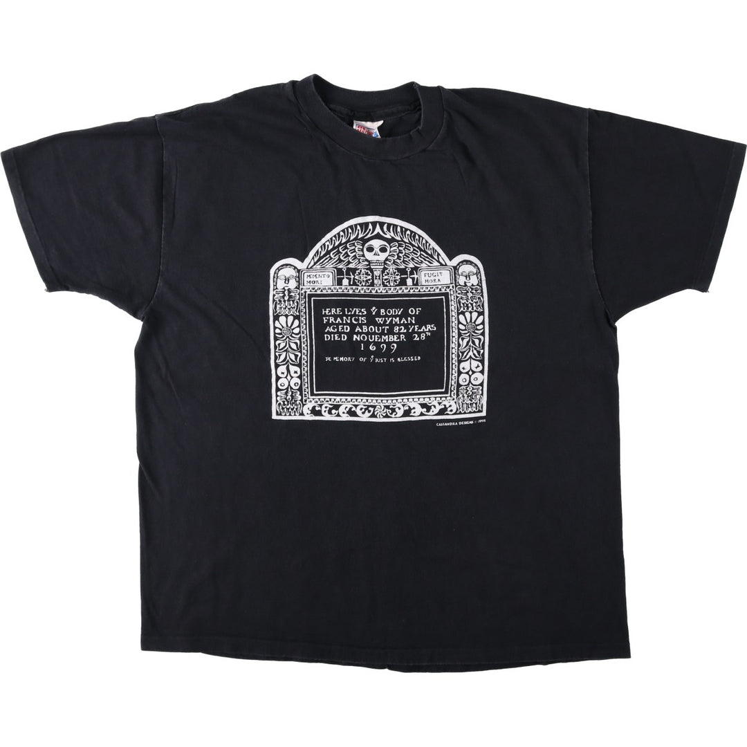 90'S Hanes BEEFY-T Skull Pattern Print T-Shirt, Men's XL (approx.), Vintage unclear black type Vintage Second Hand