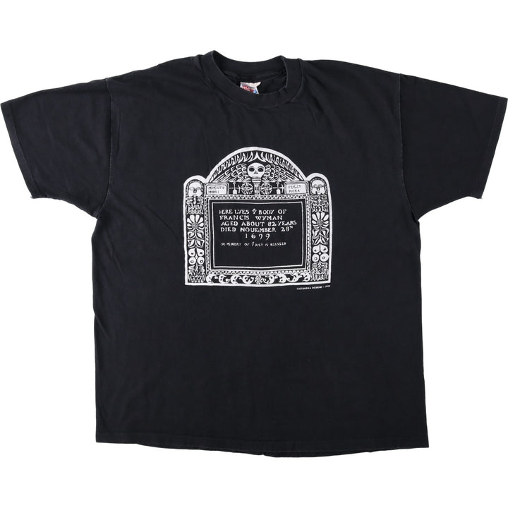 90'S Hanes BEEFY-T Skull Pattern Print T-Shirt, Men's XL (approx.), Vintage unclear black type Vintage Second Hand