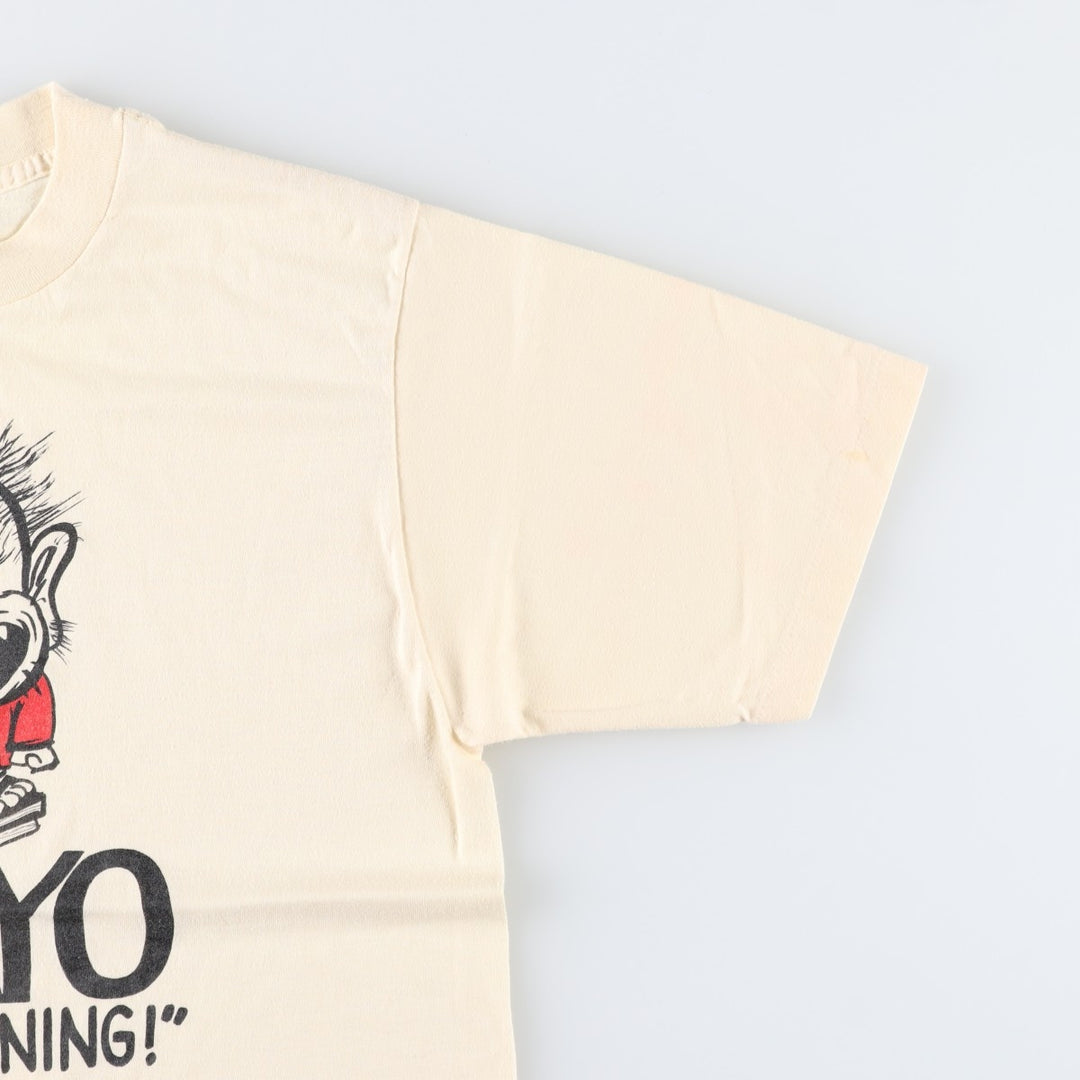 80'S OHAYO Sansei Creations Print T-Shirt, Made in USA, Men's XL equivalent, Vintage polyester ivory Vintage Second Hand