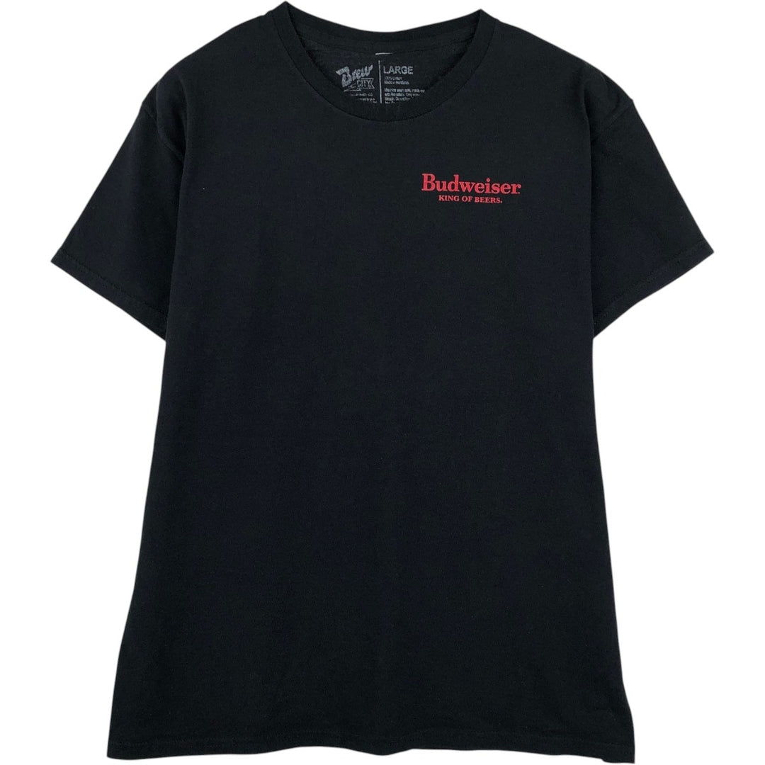BREW CITY BUDWEISER Eagle Pattern Advertising T-Shirt (Men's Size L) cotton black type Vintage Second Hand