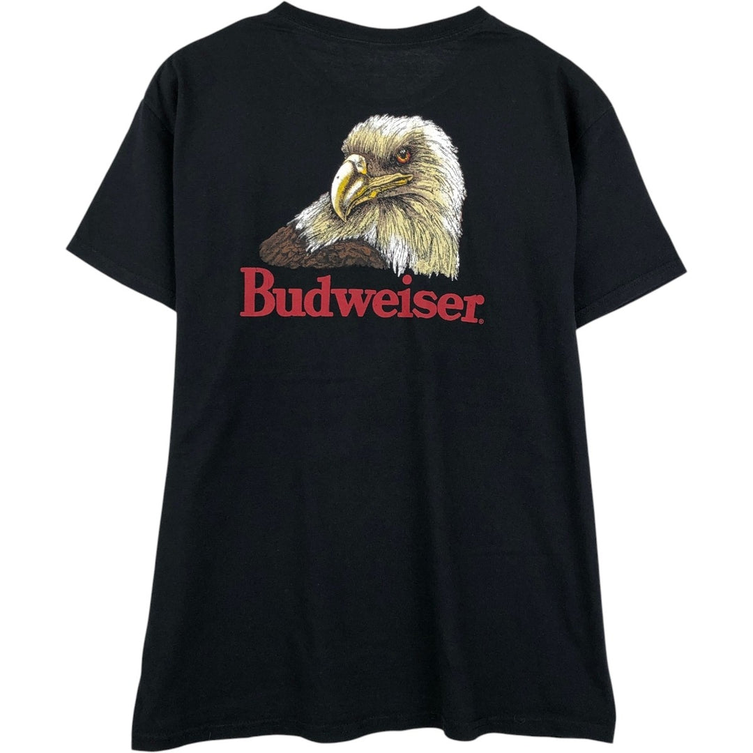 BREW CITY BUDWEISER Eagle Pattern Advertising T-Shirt (Men's Size L) cotton black type Vintage Second Hand