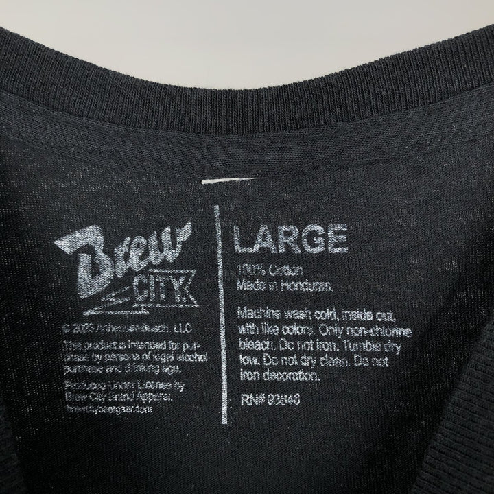 BREW CITY BUDWEISER Eagle Pattern Advertising T-Shirt (Men's Size L) cotton black type Vintage Second Hand