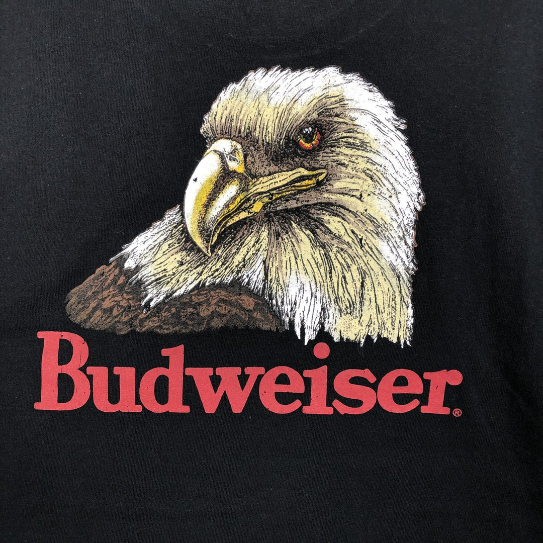 BREW CITY BUDWEISER Eagle Pattern Advertising T-Shirt (Men's Size L) cotton black type Vintage Second Hand