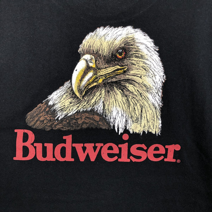 BREW CITY BUDWEISER Eagle Pattern Advertising T-Shirt (Men's Size L) cotton black type Vintage Second Hand