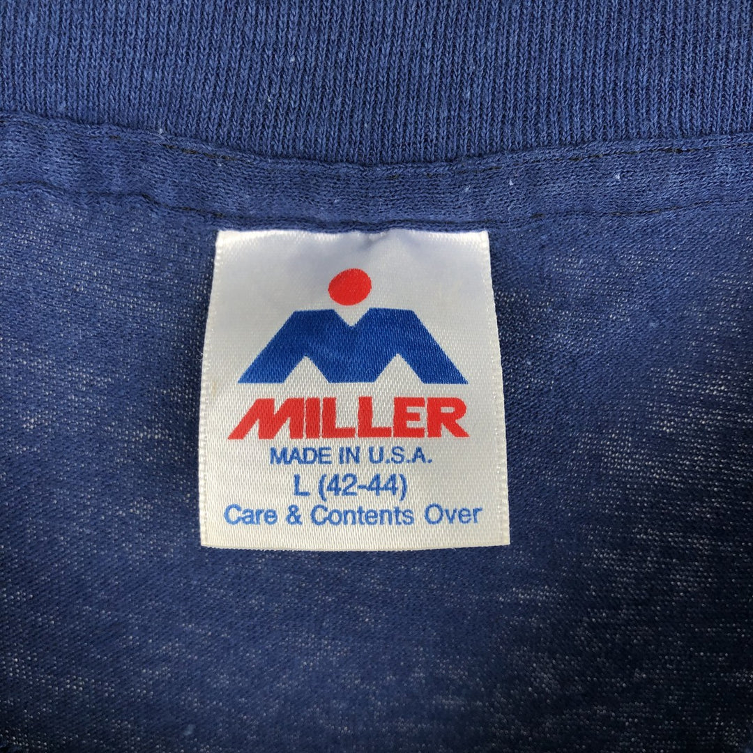 80'S Miller BLACKTOP INK. Advertising T-shirt, Made in USA, Men's Size L (approx.), Vintage cotton blue type Vintage Second Hand
