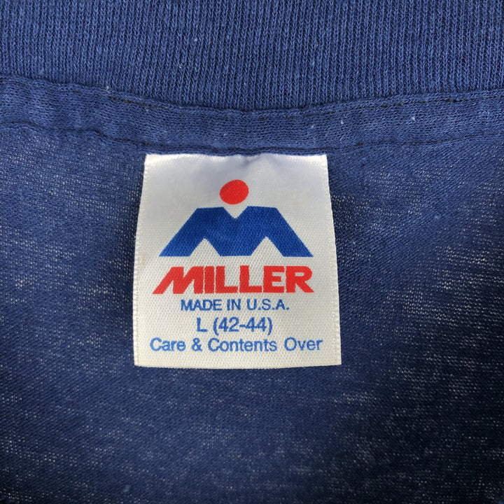 80'S Miller BLACKTOP INK. Advertising T-shirt, Made in USA, Men's Size L (approx.), Vintage cotton blue type Vintage Second Hand