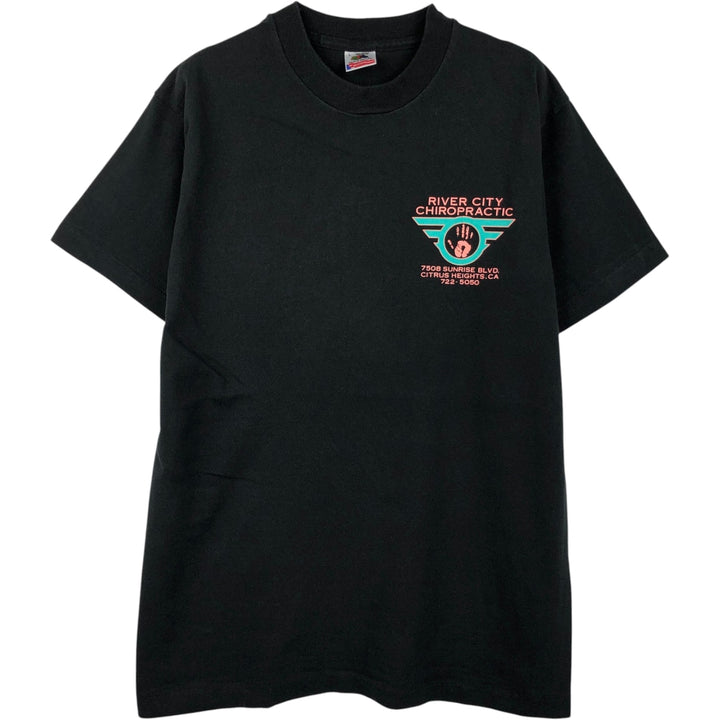 90'S Fruit of the Loom River City Chiropractic Advertising T-shirt, Made in USA, Men's Size L (approx.) cotton black type Vintage Second Hand
