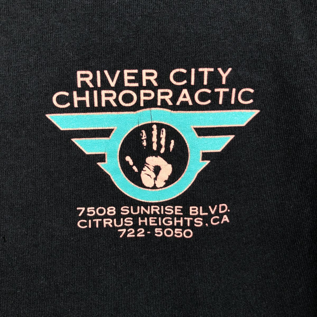90'S Fruit of the Loom River City Chiropractic Advertising T-shirt, Made in USA, Men's Size L (approx.) cotton black type Vintage Second Hand